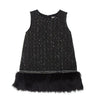 Black Feather Trim Tweed Dress