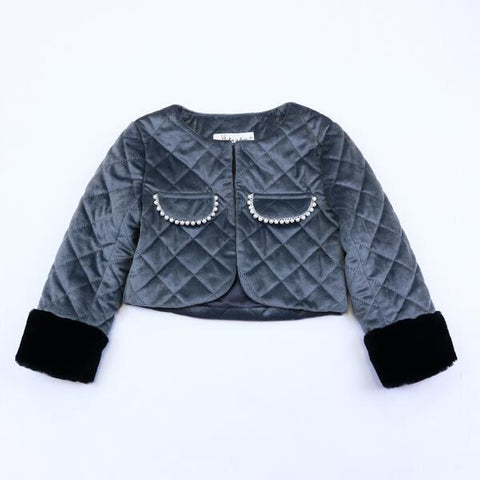 Grey Quilted Crop Jacket