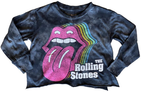 Rowdy Sprout - Rolling Stones Black Crop Long Sleeve Tee