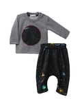 MAP OF THE WORLD SET W/ALLOVER CIRCLE PATCH TOP & ALLOVER PRINT SOUCHY PANTS