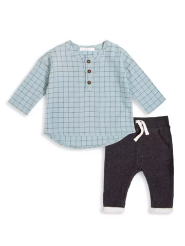 Firsts - Skyscraper Blue Woven Flannel Outfit Set (2pcs.)