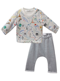 MAP OF THE WORLD SET W/ALLOVER PRINTED TOP & SLOUCHY PANTS
